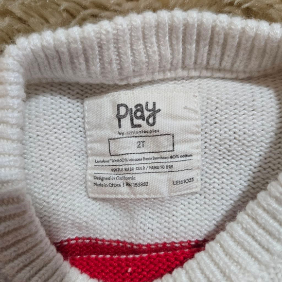 Girls Play by Little Sleepies Size 2T White Rainbow Striped Knit Sweater - Picture 3 of 3